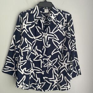 Craig Taylor Women's XL Starfish Button Up Shirt VERY Lightweight Cotton Coastal